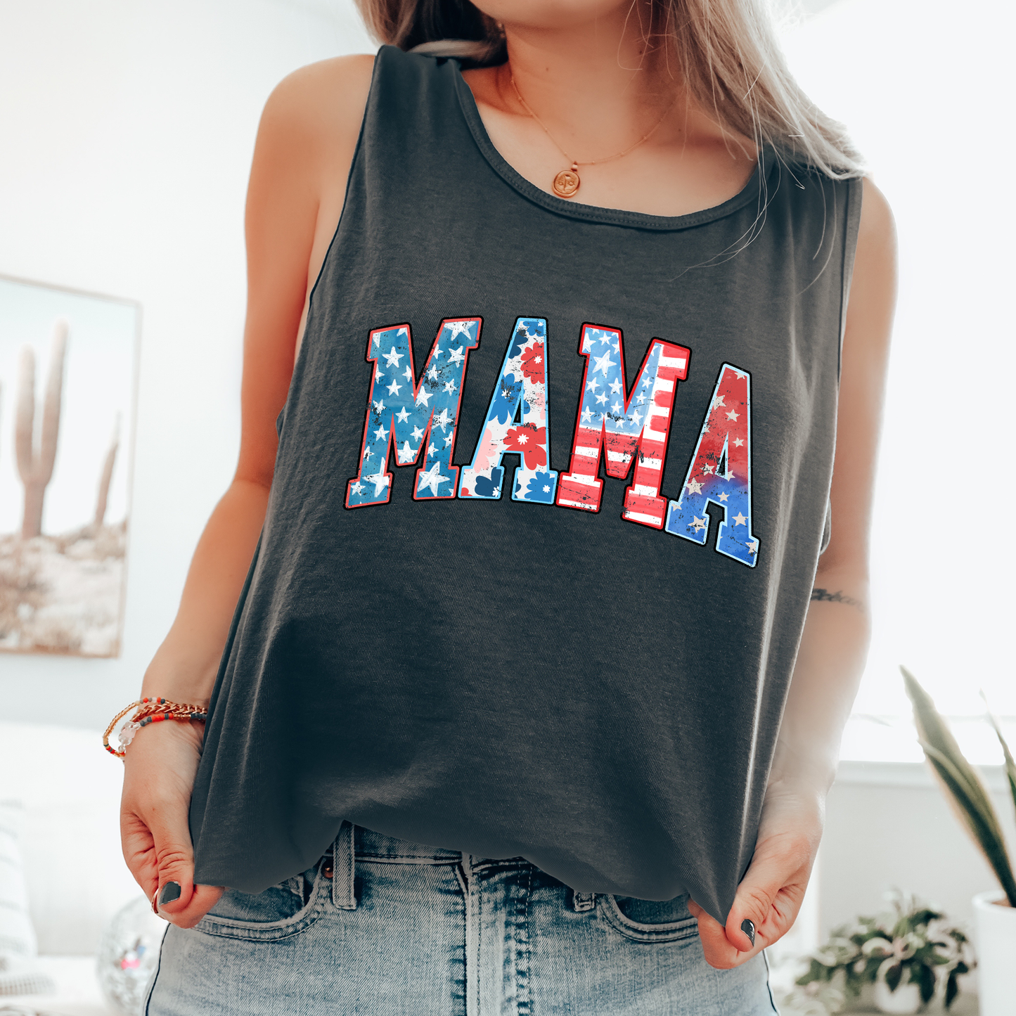 Patriotic Mama, Fourth of July, America, Patriotic, USA Comfort Colors Tank Top