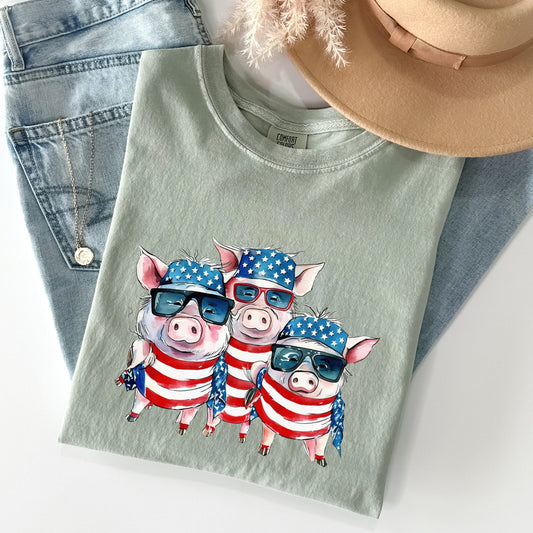 Patriotic Pigs, Hippie, Funny, Patriotic, 4th of July Tshirt Comfort Colors T-Shirt