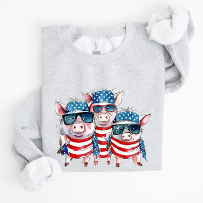 Patriotic Pigs, Hippie, Funny, 4th of July Sweatshirt