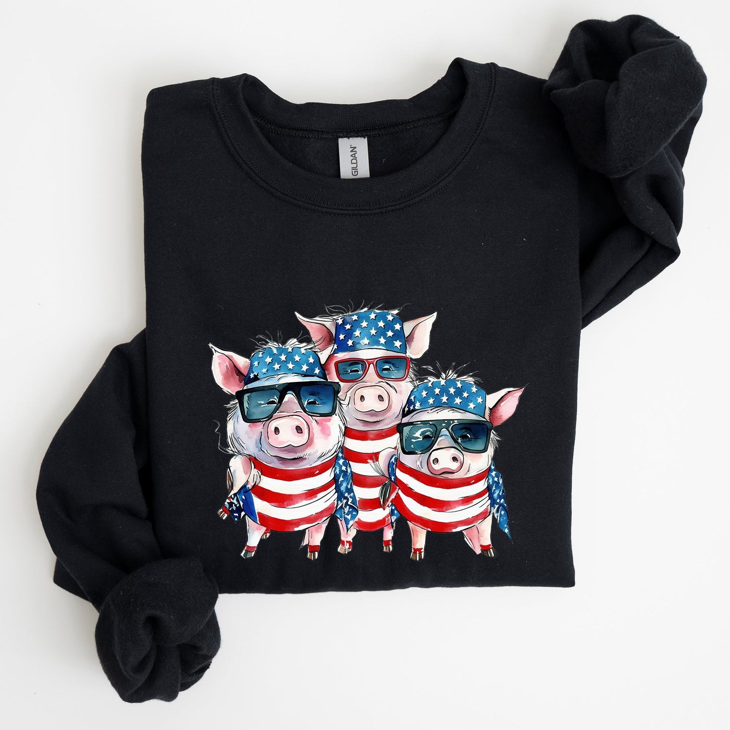 Patriotic Pigs, Hippie, Funny, 4th of July Sweatshirt