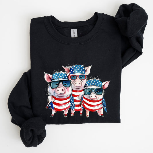 Patriotic Pigs, Hippie, Funny, 4th of July Sweatshirt