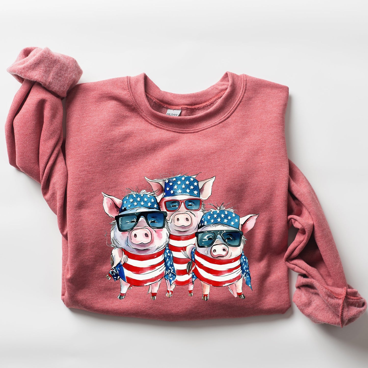 Patriotic Pigs, Hippie, Funny, 4th of July Sweatshirt