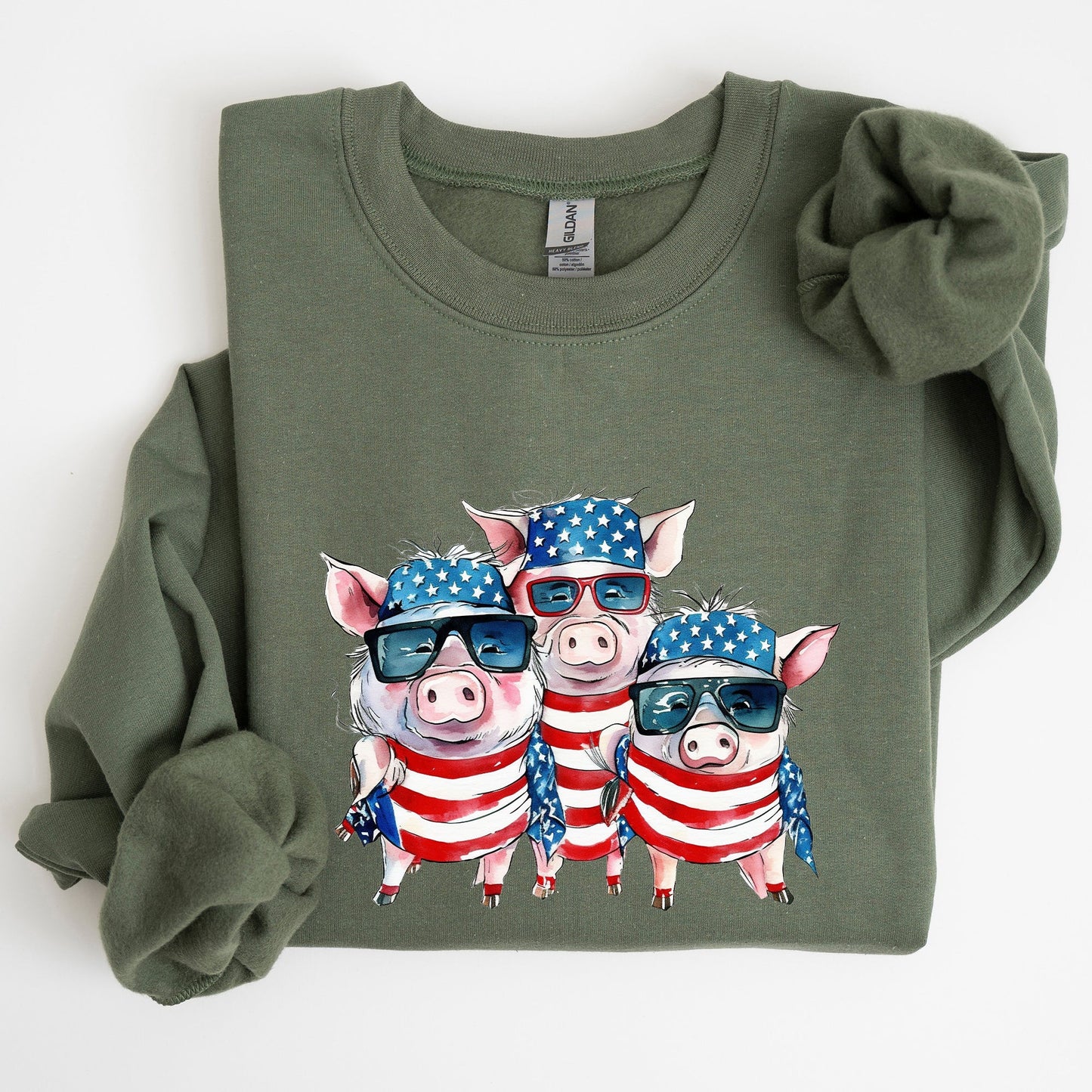 Patriotic Pigs, Hippie, Funny, 4th of July Sweatshirt
