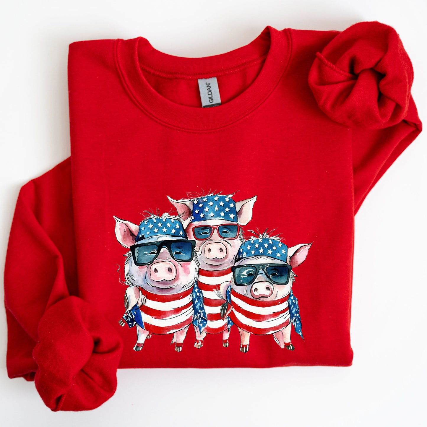 Patriotic Pigs, Hippie, Funny, 4th of July Sweatshirt