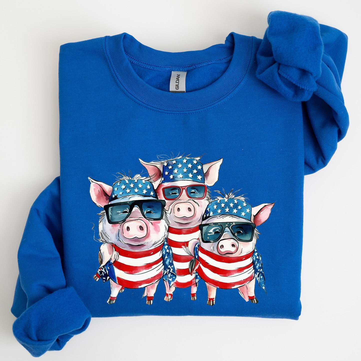 Patriotic Pigs, Hippie, Funny, 4th of July Sweatshirt