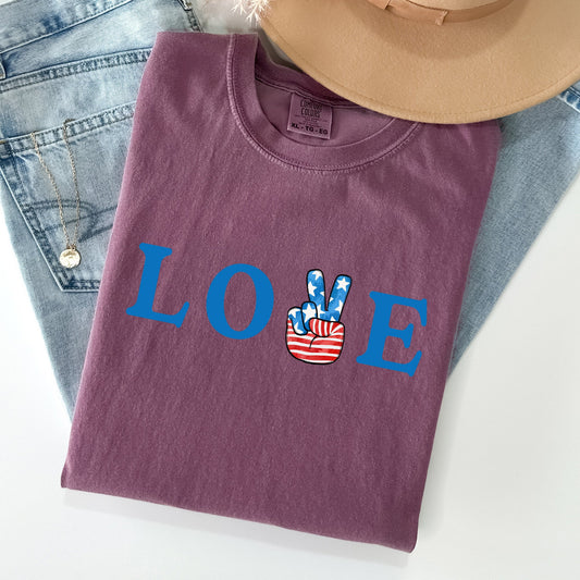 Peace, Love, America, Retro, Patriotic, 4th of July Tshirt Comfort Colors T-Shirt