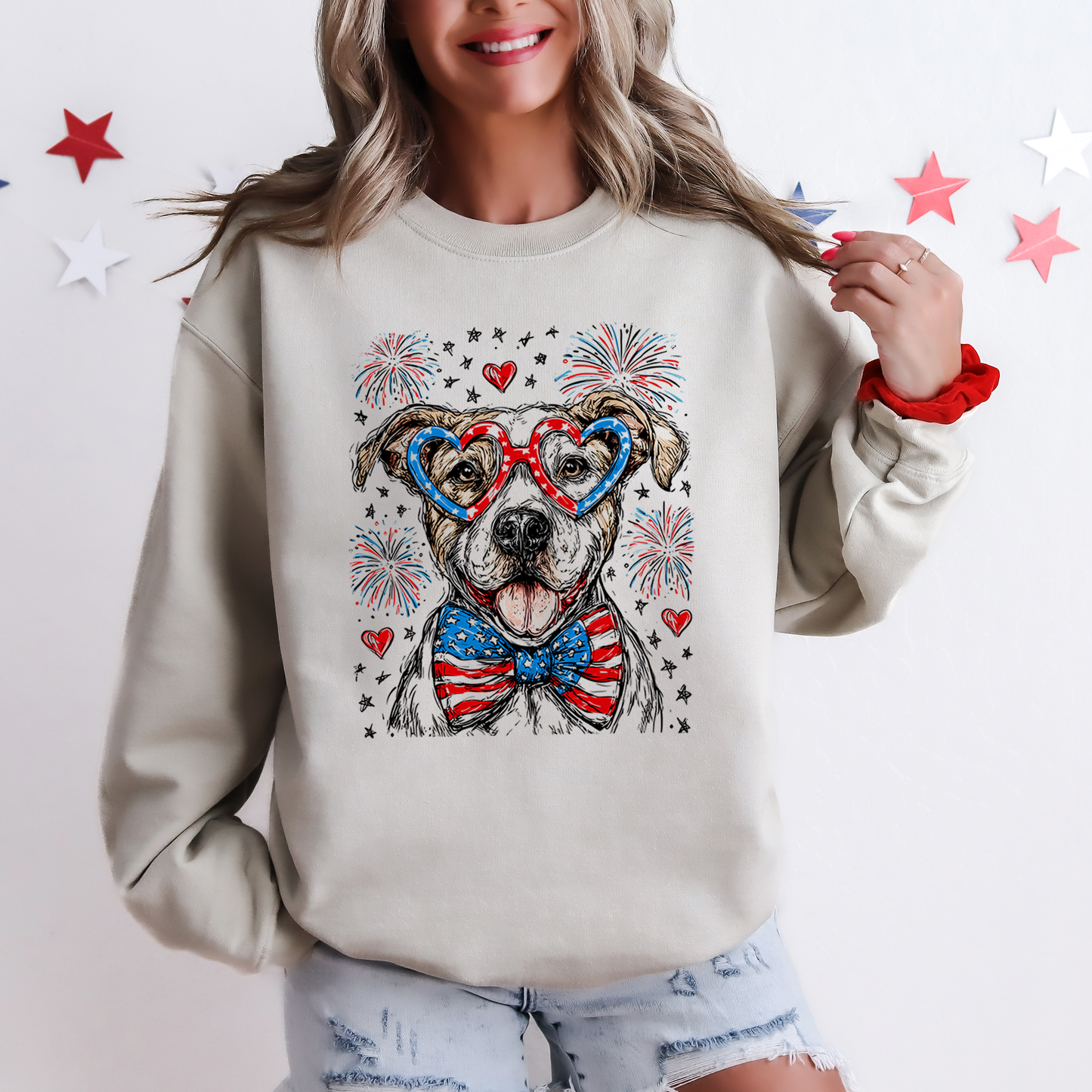 Pitbull Terrier Patriotic Dog, USA, America, Pet Lover, 4th of July Sweatshirt