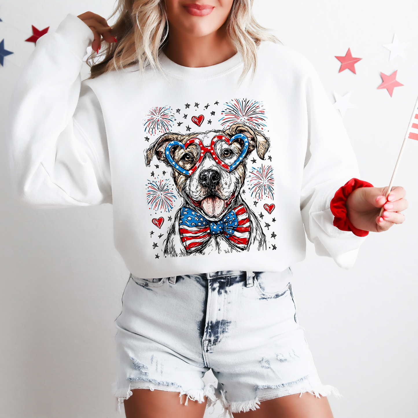 Pitbull Terrier Patriotic Dog, USA, America, Pet Lover, 4th of July Sweatshirt