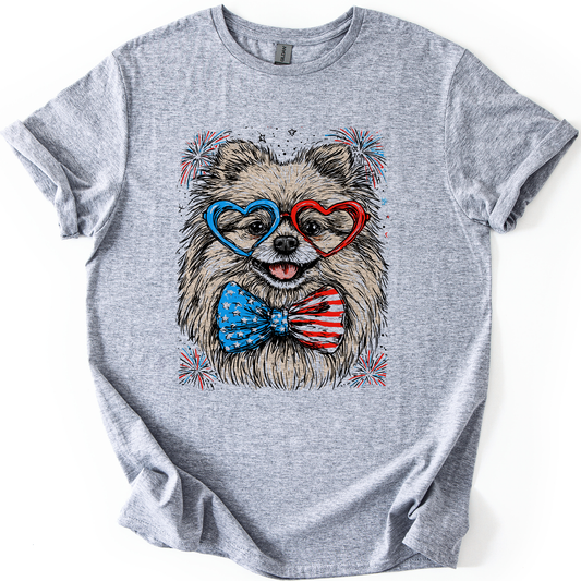 Pomeranian Patriotic Dog, USA, America, Pet Lover, 4th of July, Soft Style T-Shirt