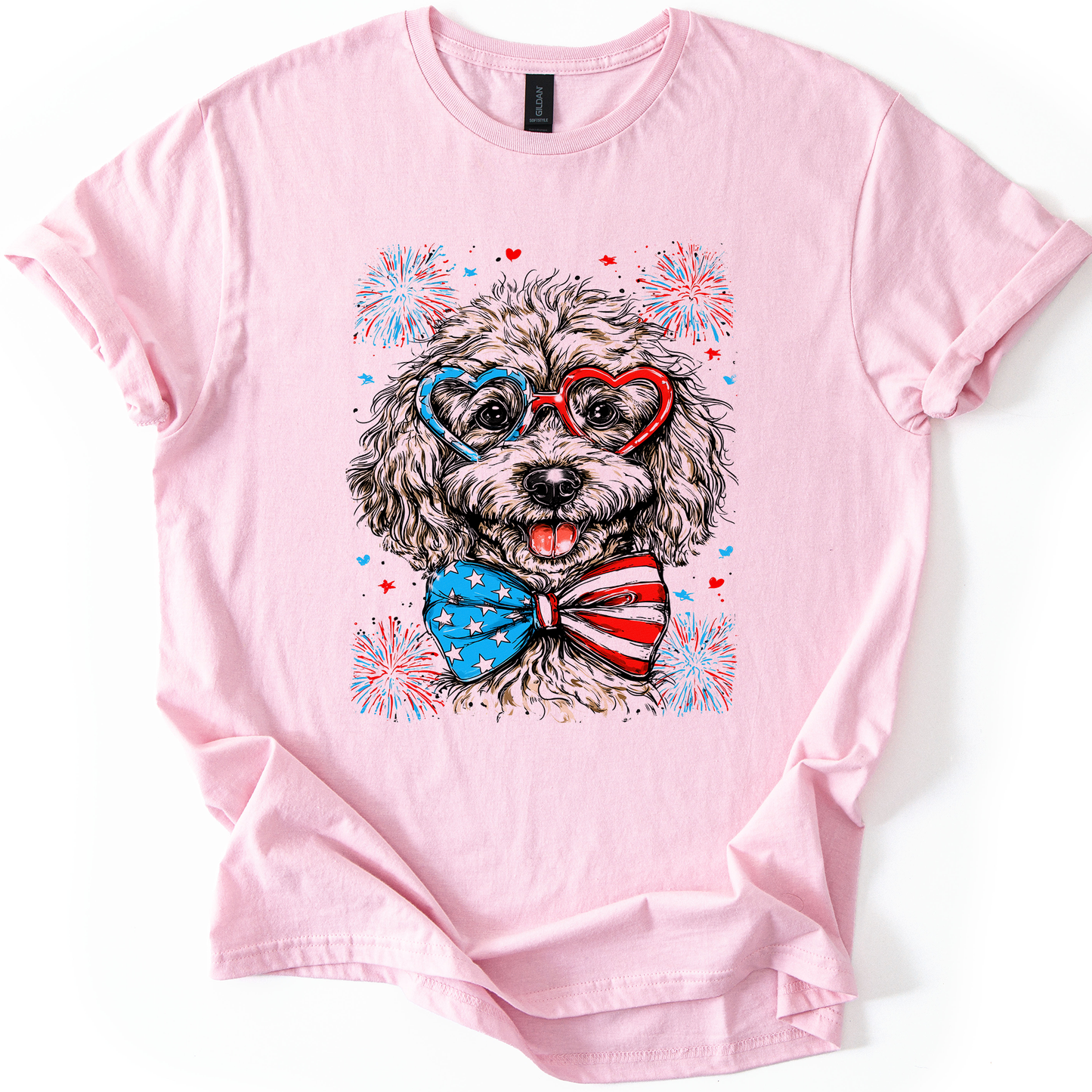Poodle Patriotic Dog, USA, America, Pet Lover, 4th of July, Soft Style T-Shirt