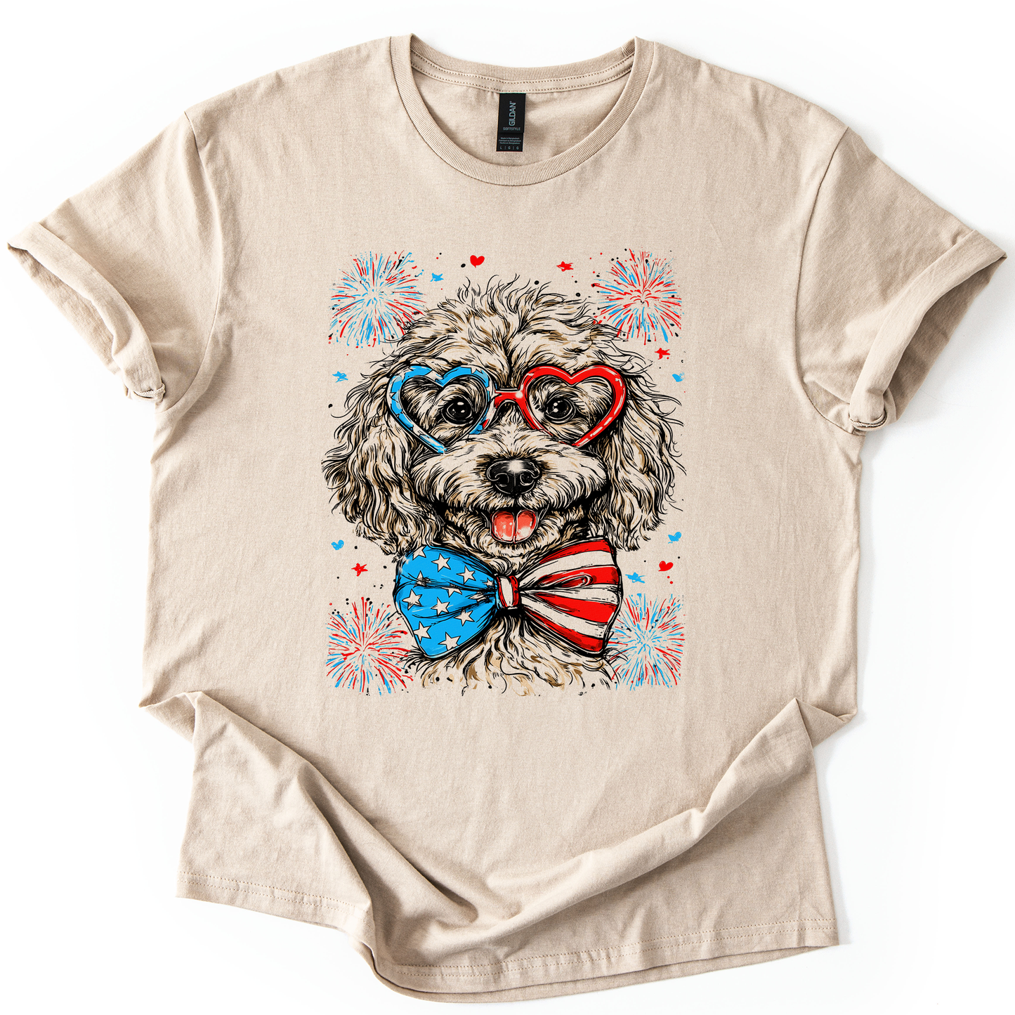 Poodle Patriotic Dog, USA, America, Pet Lover, 4th of July, Soft Style T-Shirt