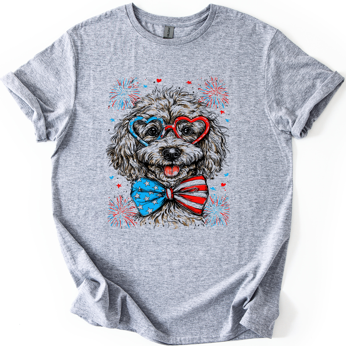 Poodle Patriotic Dog, USA, America, Pet Lover, 4th of July, Soft Style T-Shirt