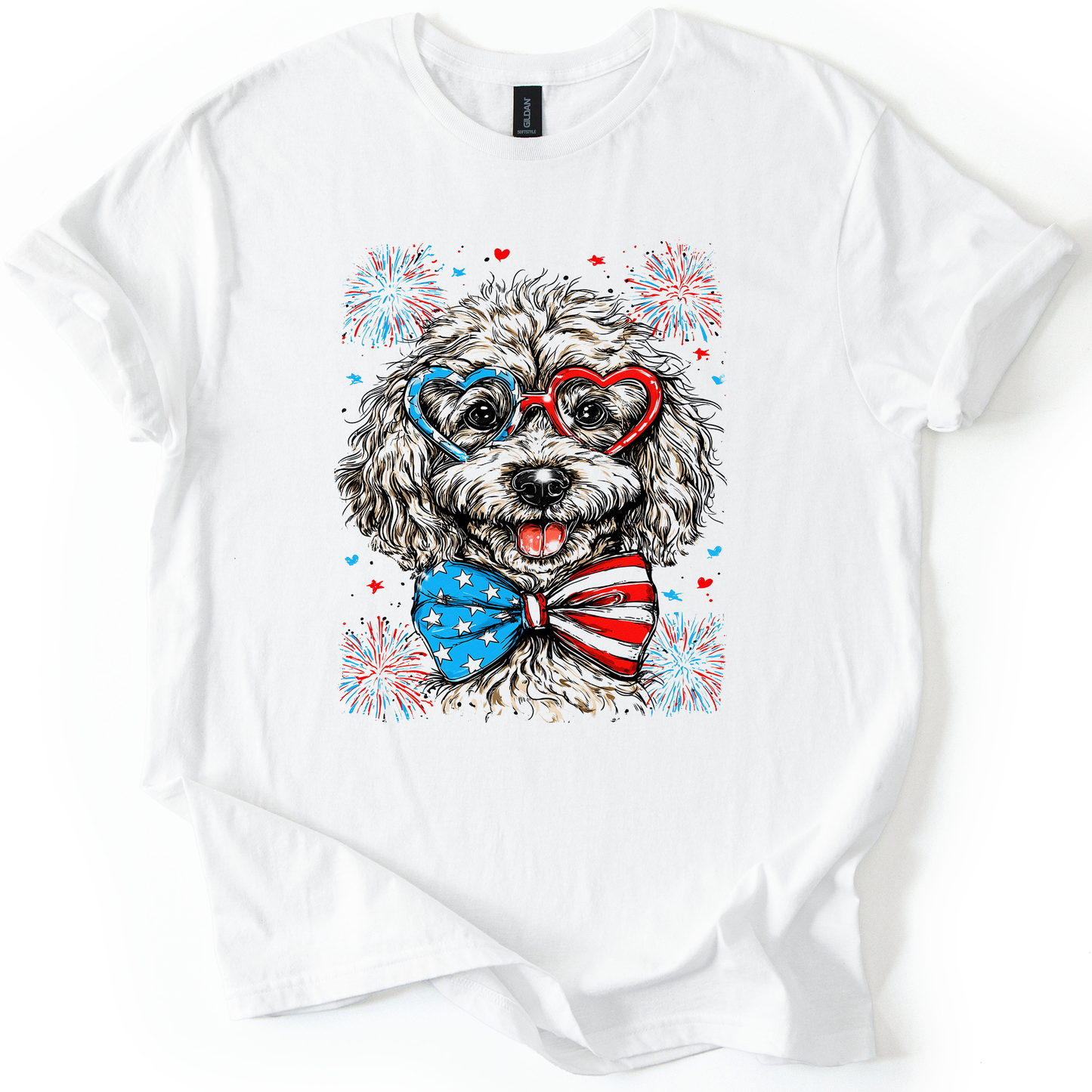 Poodle Patriotic Dog, USA, America, Pet Lover, 4th of July, Soft Style T-Shirt