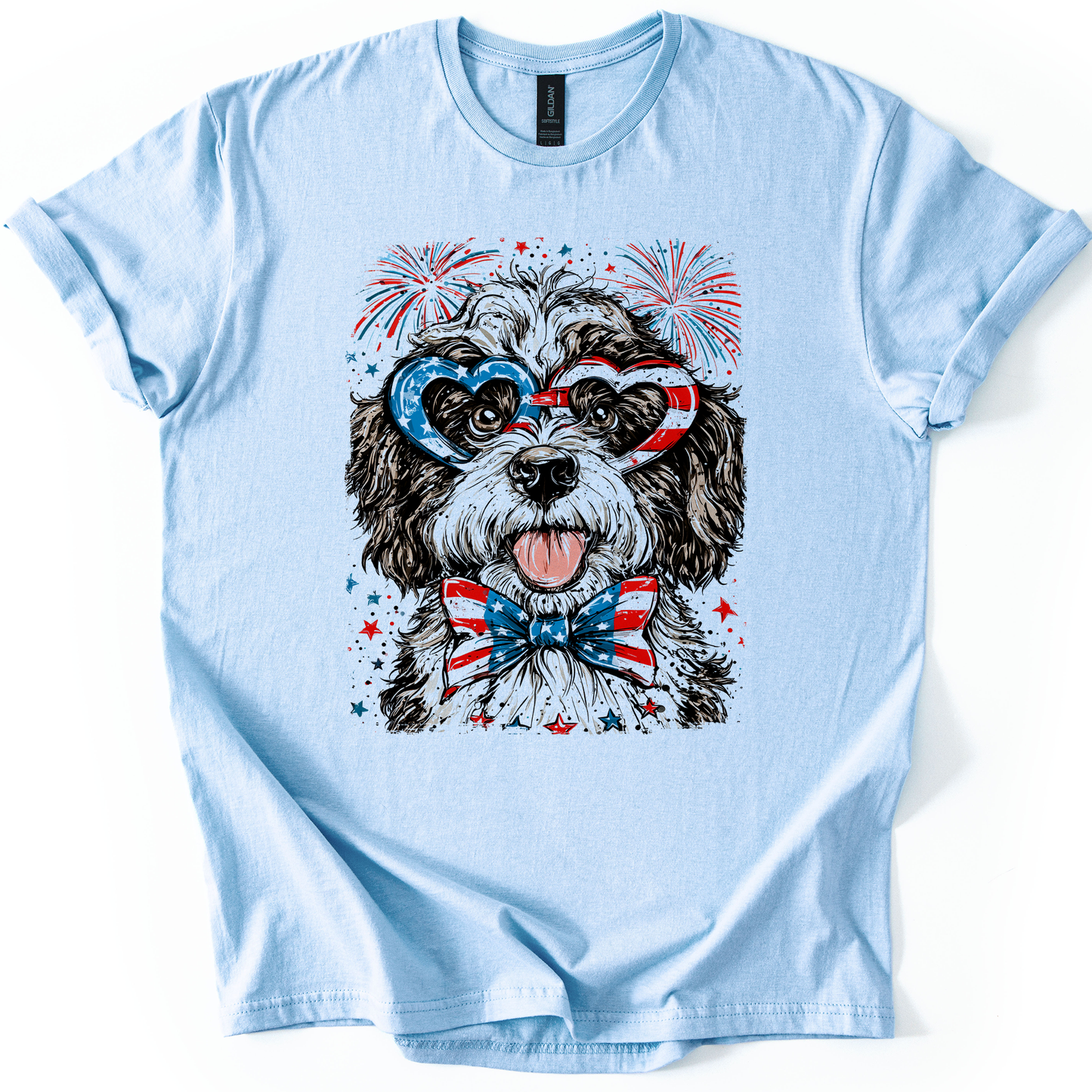 Portuguese Water Dog Patriotic Dog, USA, America, Pet Lover, 4th of July, Soft Style T-Shirt