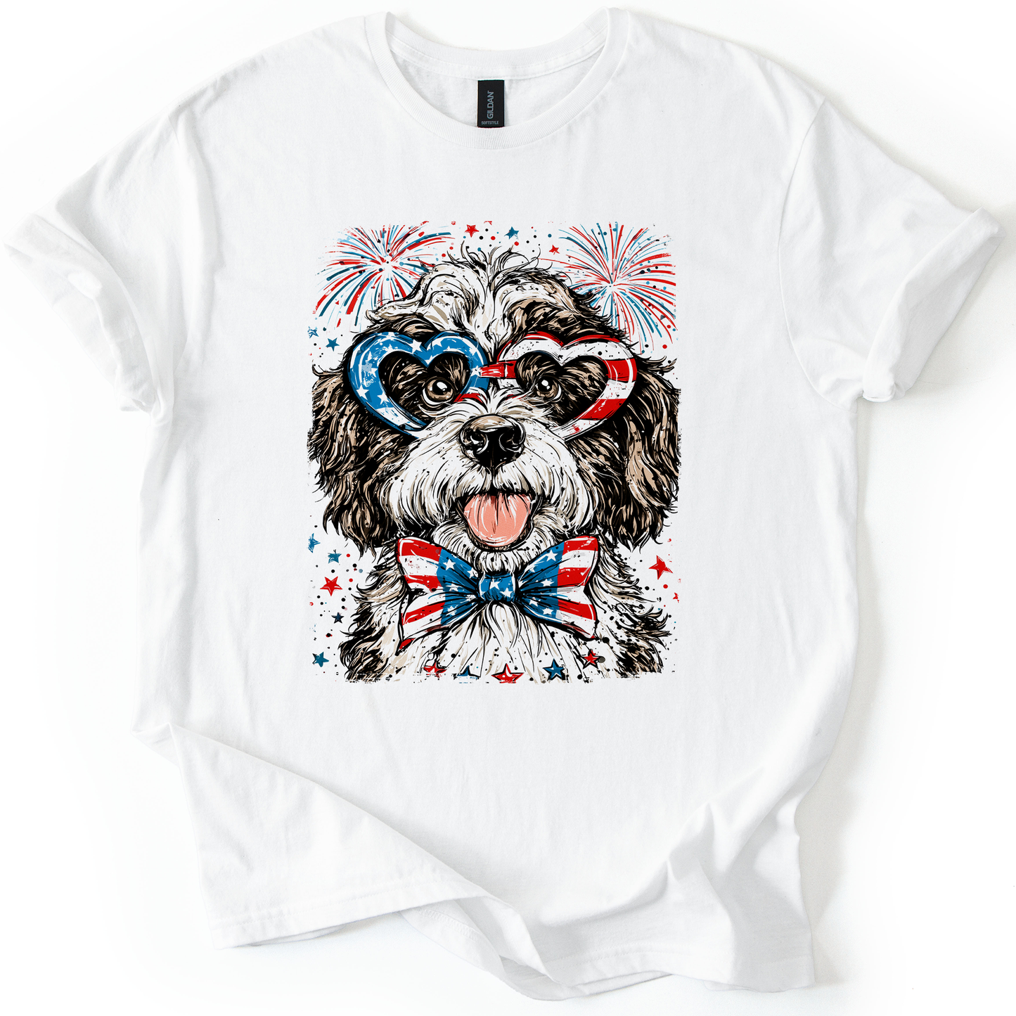 Portuguese Water Dog Patriotic Dog, USA, America, Pet Lover, 4th of July, Soft Style T-Shirt