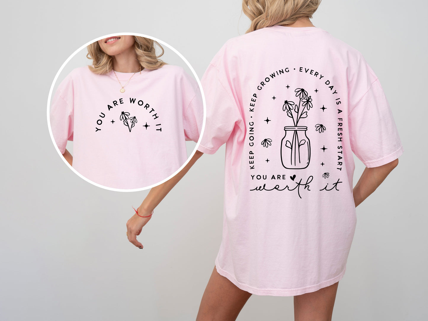 Positive Aesthetic, You Are Worth It, Dear Person, Flowers, Love, Vibes, Mental Health, Self Care, Tshirt Comfort Colors T-Shirt