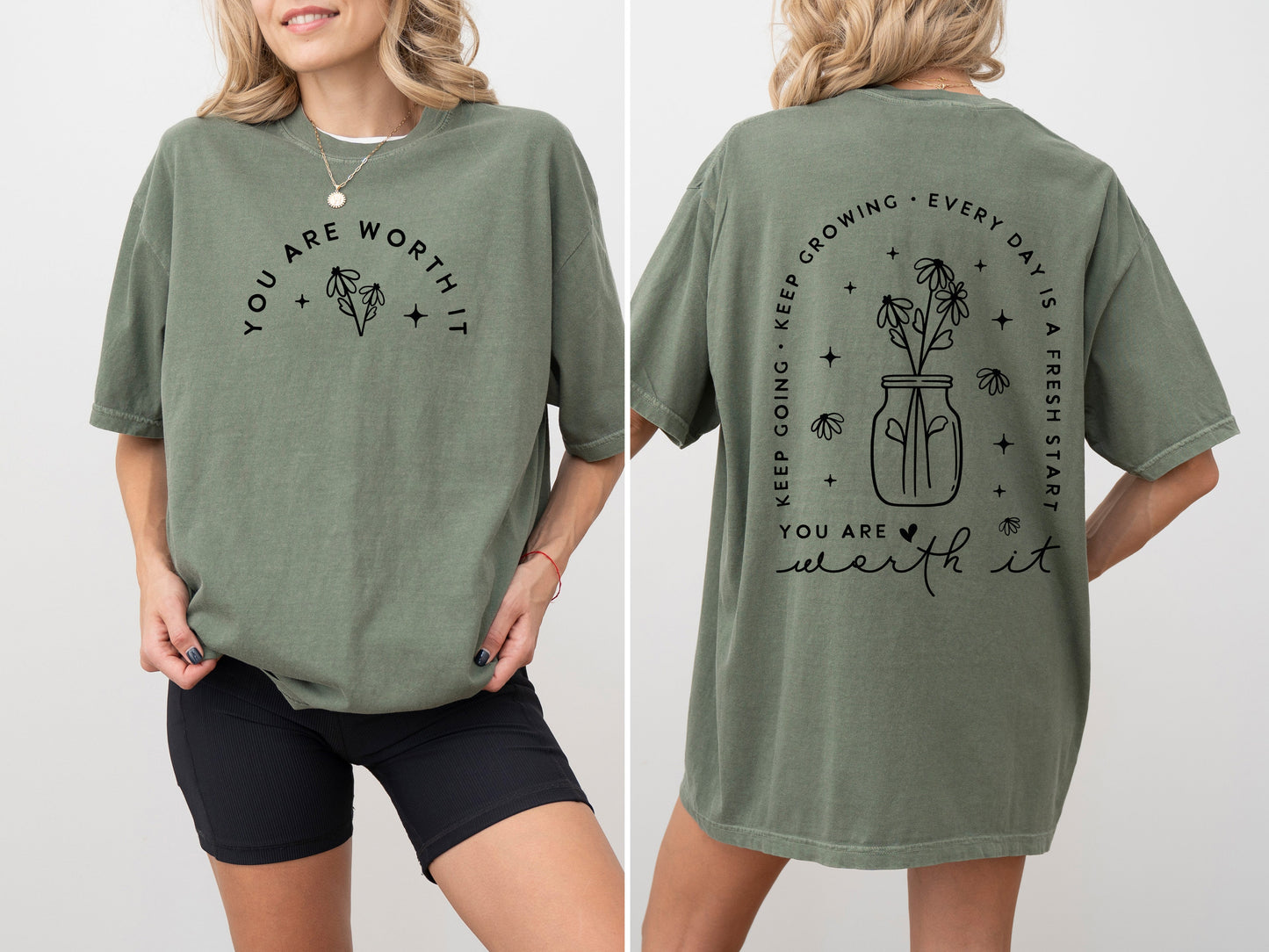 Positive Aesthetic, You Are Worth It, Dear Person, Flowers, Love, Vibes, Mental Health, Self Care, Tshirt Comfort Colors T-Shirt