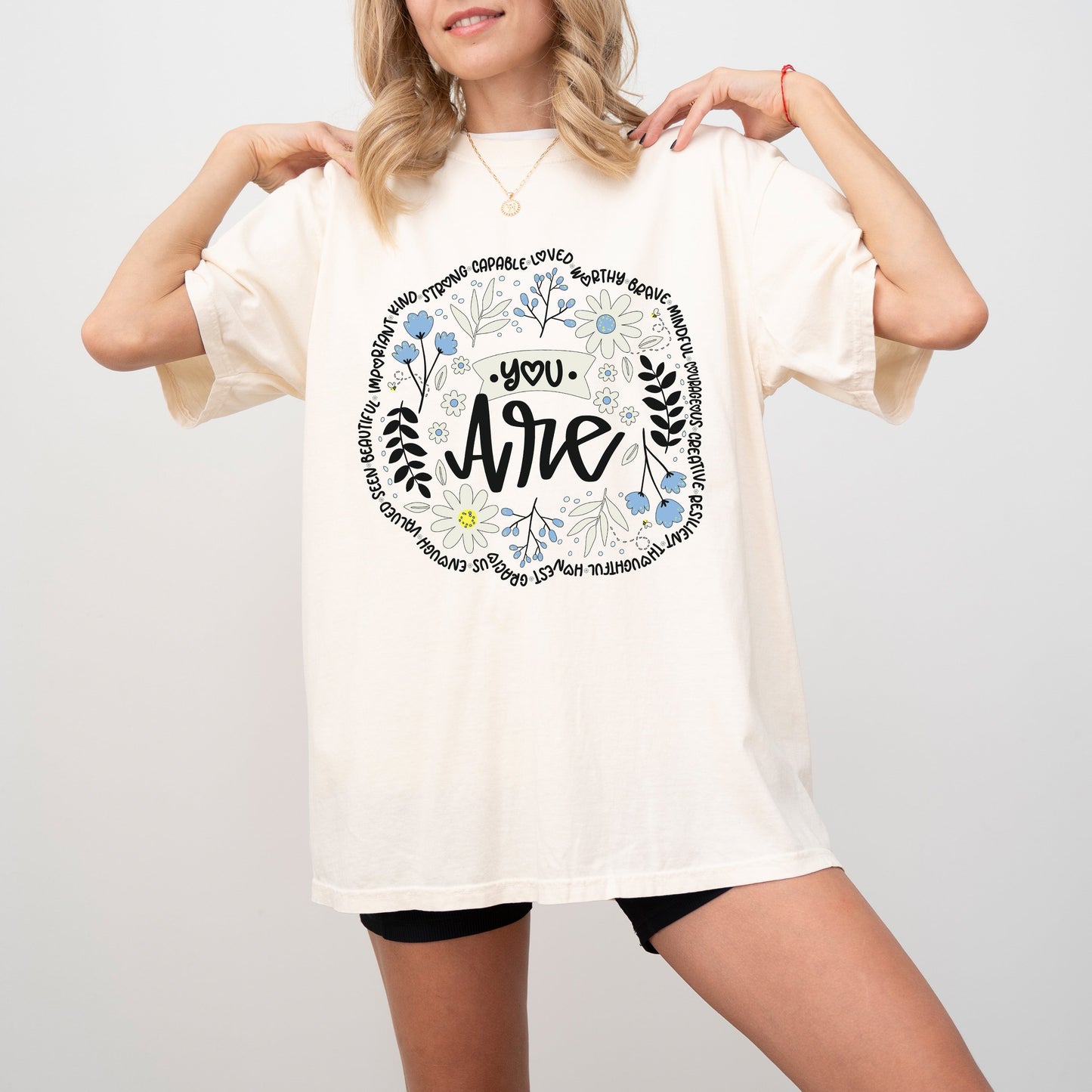 Positivity, You Are Enough, Flowers, Retro, Mental Health, Self Care, Tshirt Comfort Colors T-Shirt