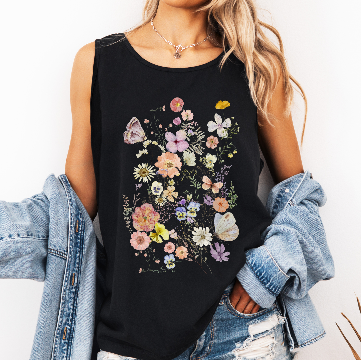 Pressed Flowers, Butterfly, Delicate, Beautiful, Nature Comfort Colors Tank Top