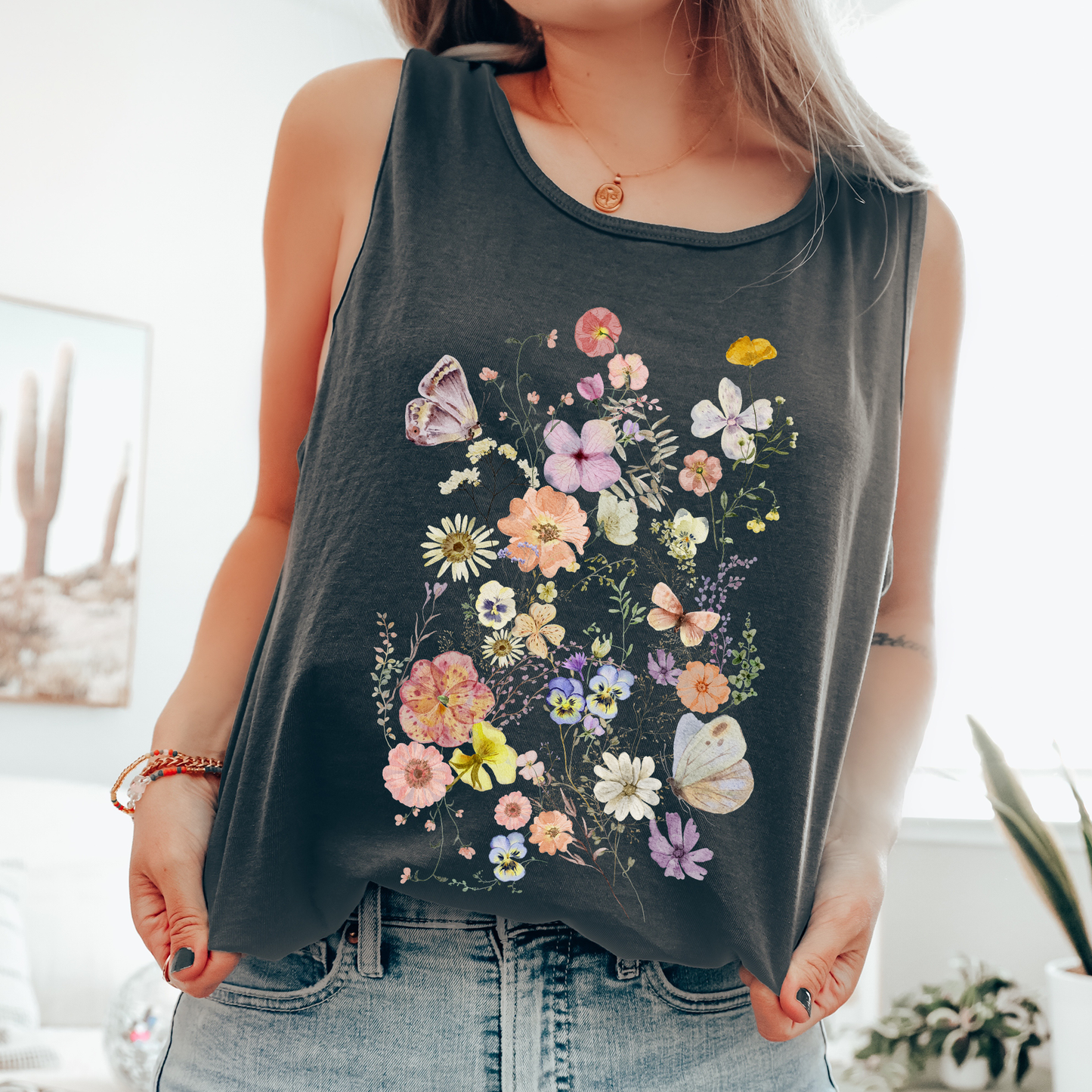 Pressed Flowers, Butterfly, Delicate, Beautiful, Nature Comfort Colors Tank Top