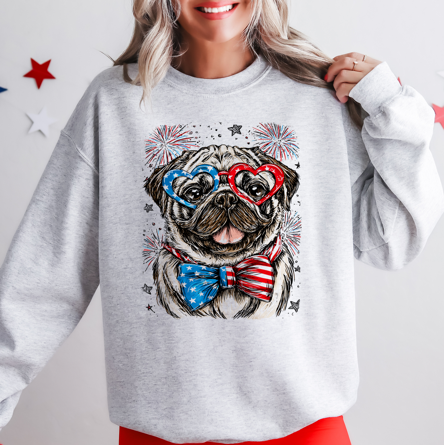 Pug Patriotic Dog, USA, America, Pet Lover, 4th of July Sweatshirt