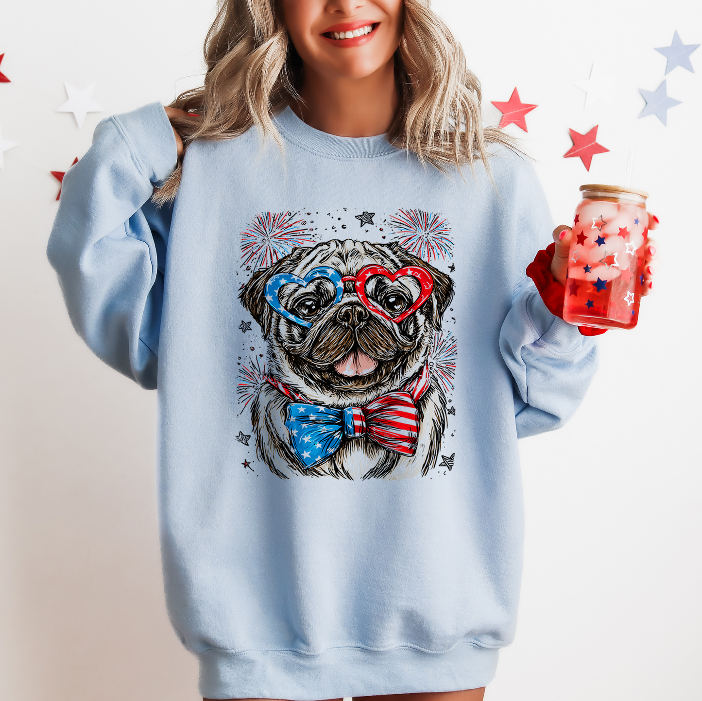 Pug Patriotic Dog, USA, America, Pet Lover, 4th of July Sweatshirt