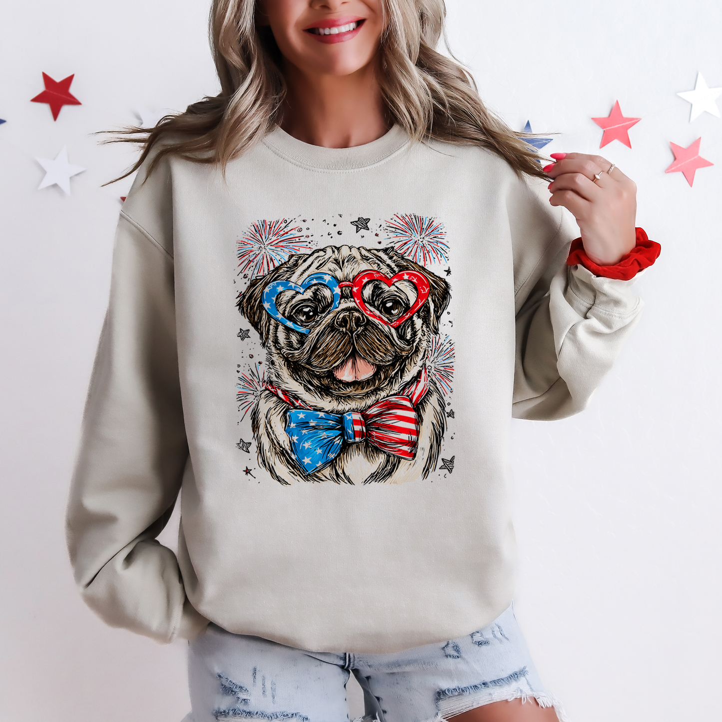 Pug Patriotic Dog, USA, America, Pet Lover, 4th of July Sweatshirt