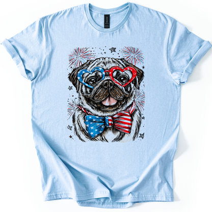 Pug Patriotic Dog, USA, America, Pet Lover, 4th of July, Soft Style T-Shirt