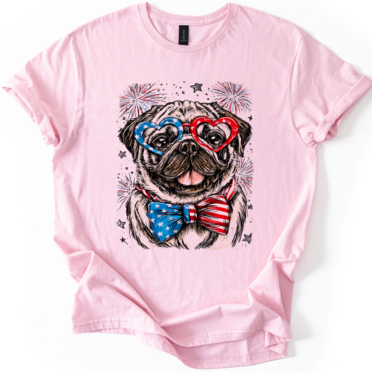 Pug Patriotic Dog, USA, America, Pet Lover, 4th of July, Soft Style T-Shirt