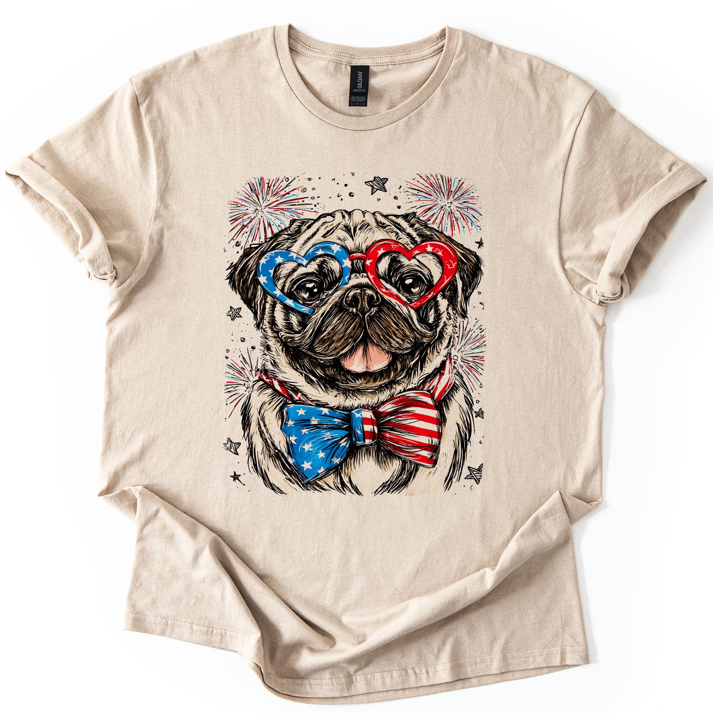 Pug Patriotic Dog, USA, America, Pet Lover, 4th of July, Soft Style T-Shirt