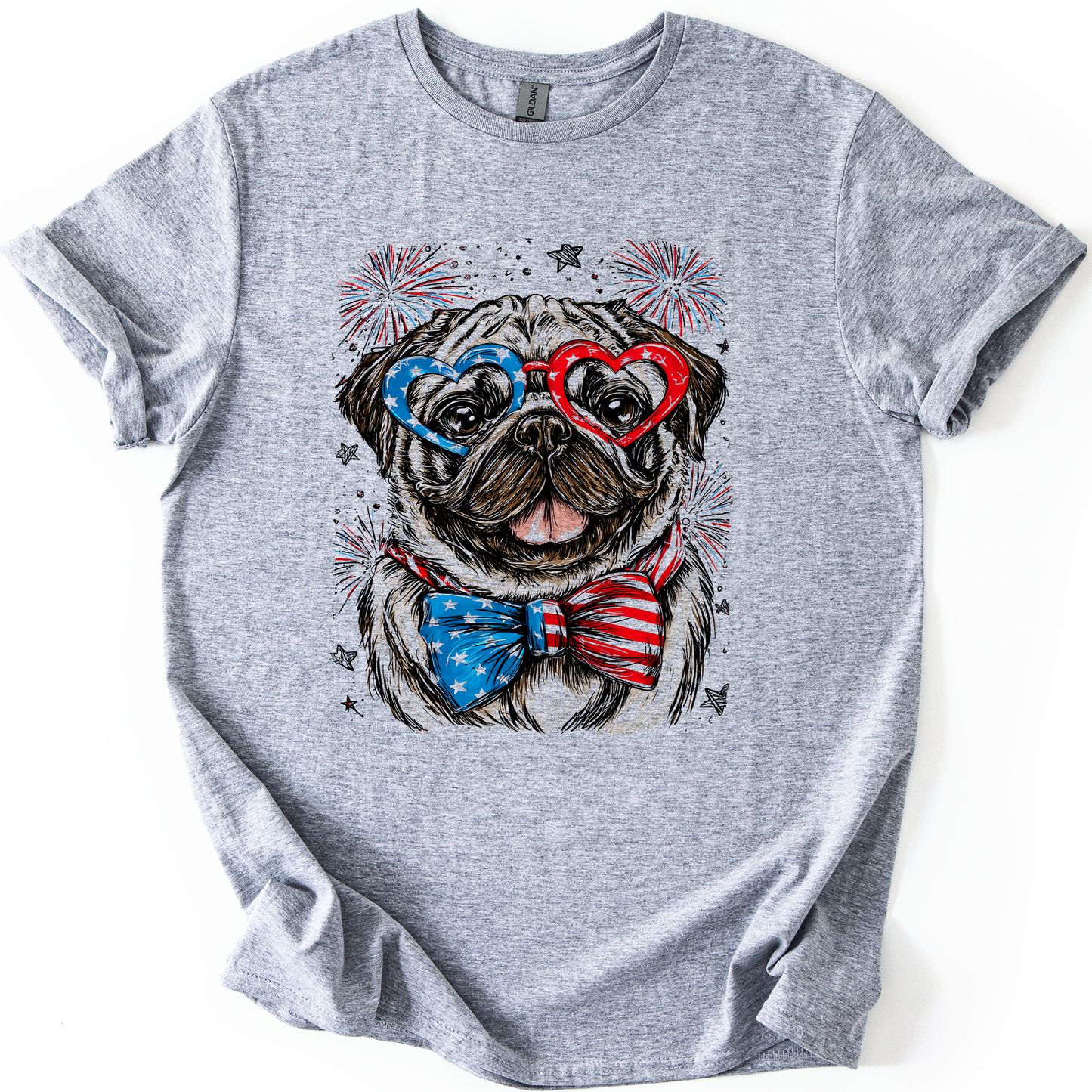 Pug Patriotic Dog, USA, America, Pet Lover, 4th of July, Soft Style T-Shirt