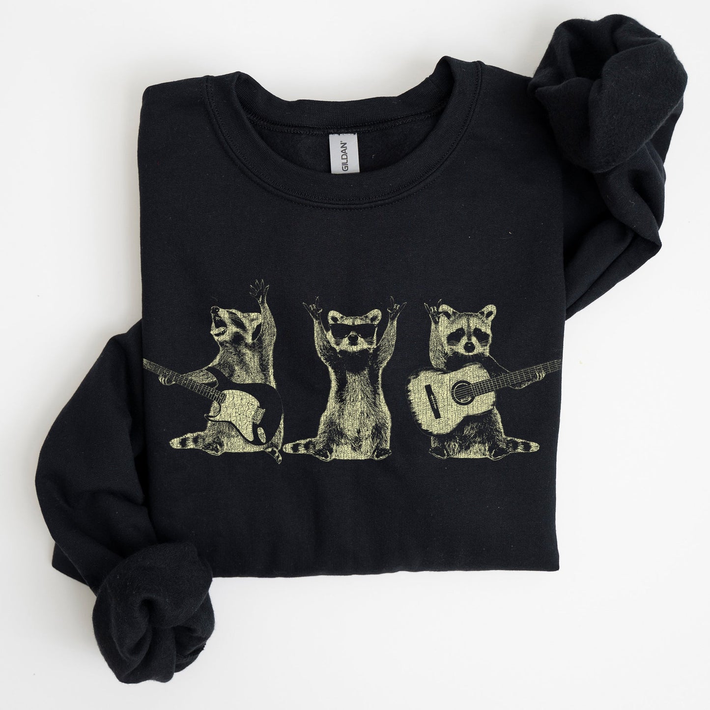 Raccoon Band, Playing Guitar, Funny Animals Sweatshirt