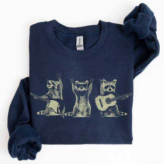 Raccoon Band, Playing Guitar, Funny Animals Sweatshirt