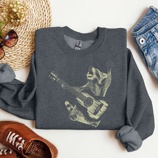 Raccoon Rocking Out, Playing Guitar, Funny Animals Sweatshirt