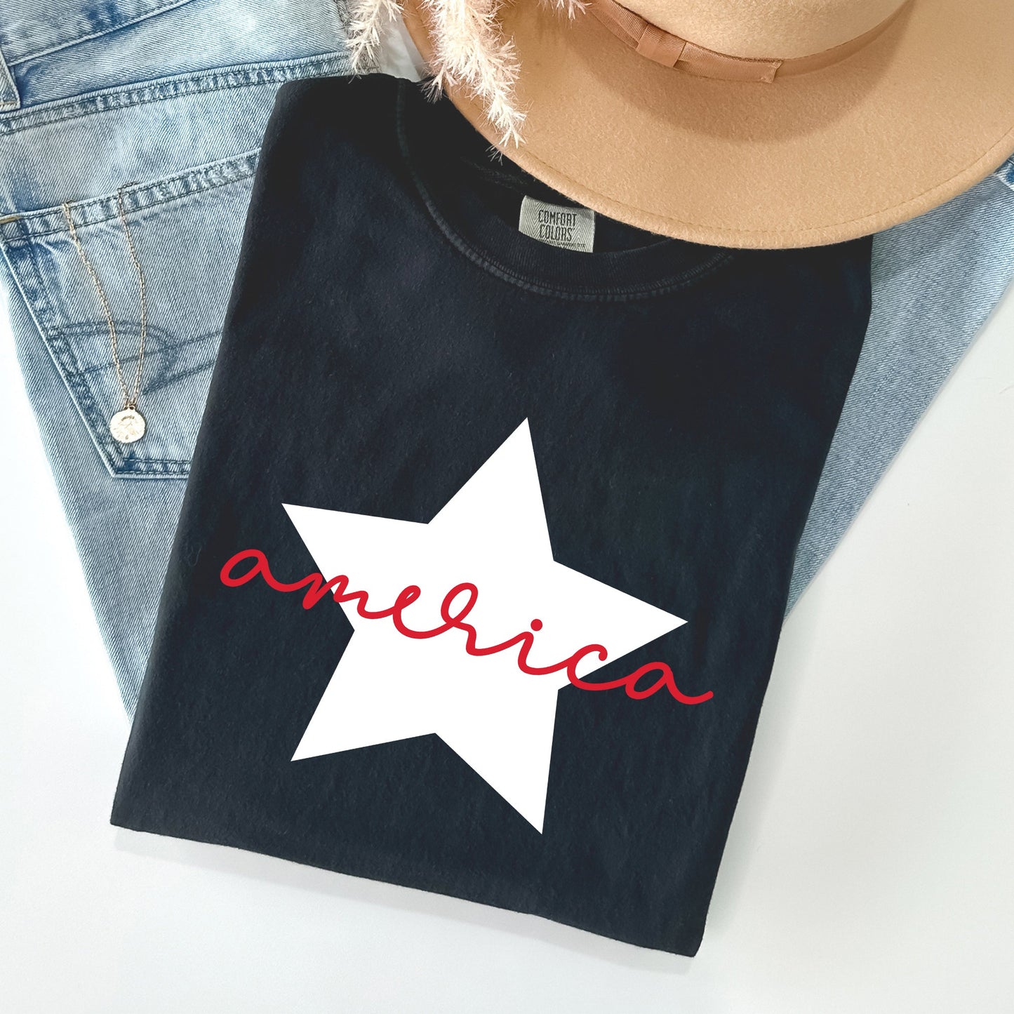 Retro America Star, Red White Blue, 4th of July Tshirt Comfort Colors T-Shirt