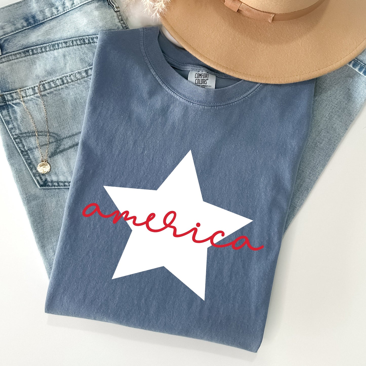 Retro America Star, Red White Blue, 4th of July Tshirt Comfort Colors T-Shirt