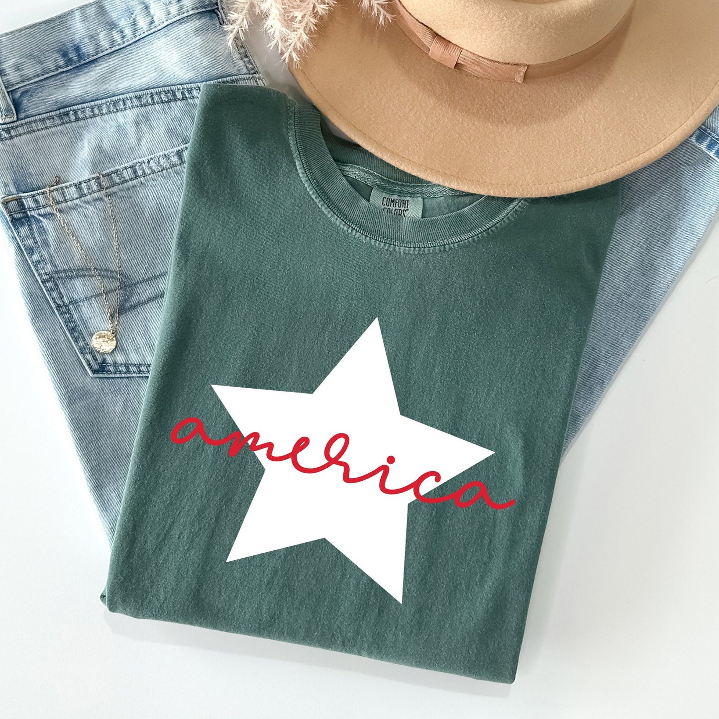 Retro America Star, Red White Blue, 4th of July Tshirt Comfort Colors T-Shirt