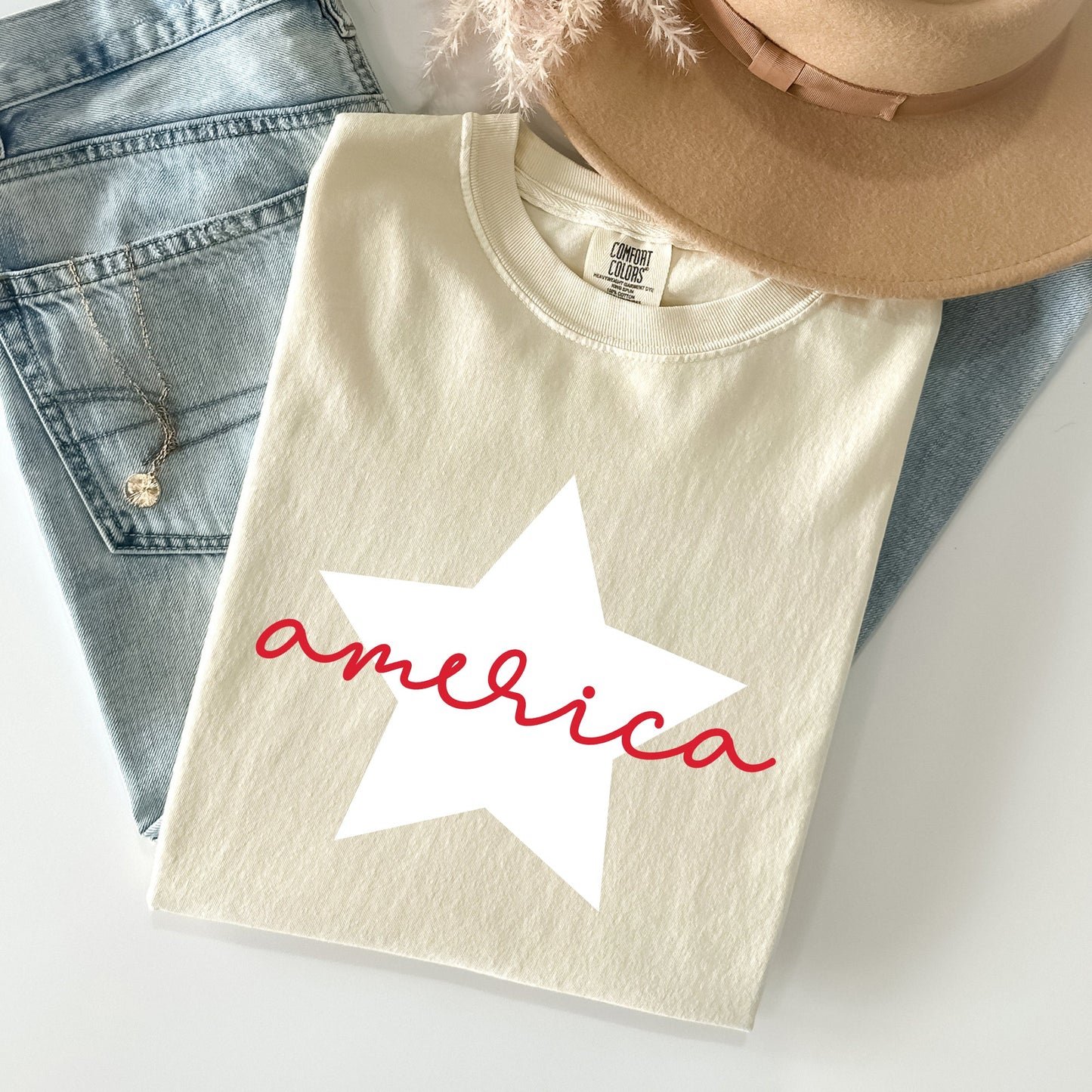 Retro America Star, Red White Blue, 4th of July Tshirt Comfort Colors T-Shirt