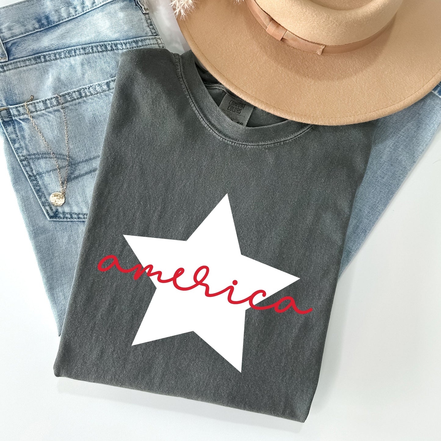 Retro America Star, Red White Blue, 4th of July Tshirt Comfort Colors T-Shirt