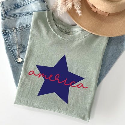Retro America Star, Red White Blue, Patriotic, Tshirt Comfort Colors T-Shirt
