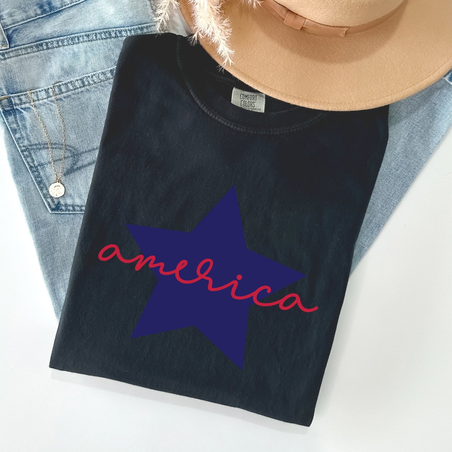 Retro America Star, Red White Blue, Patriotic, Tshirt Comfort Colors T-Shirt