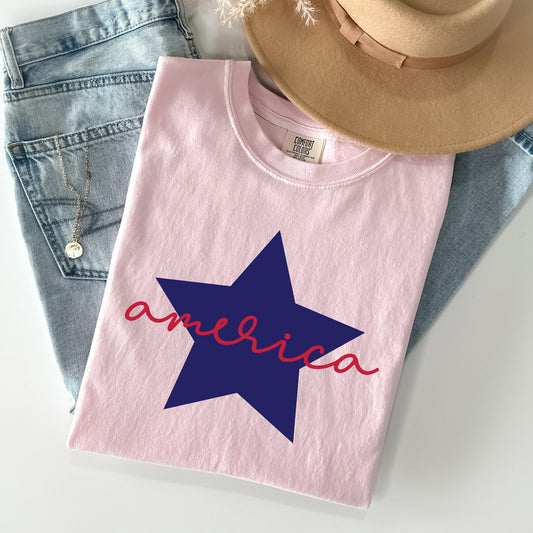 Retro America Star, Red White Blue, Patriotic, Tshirt Comfort Colors T-Shirt