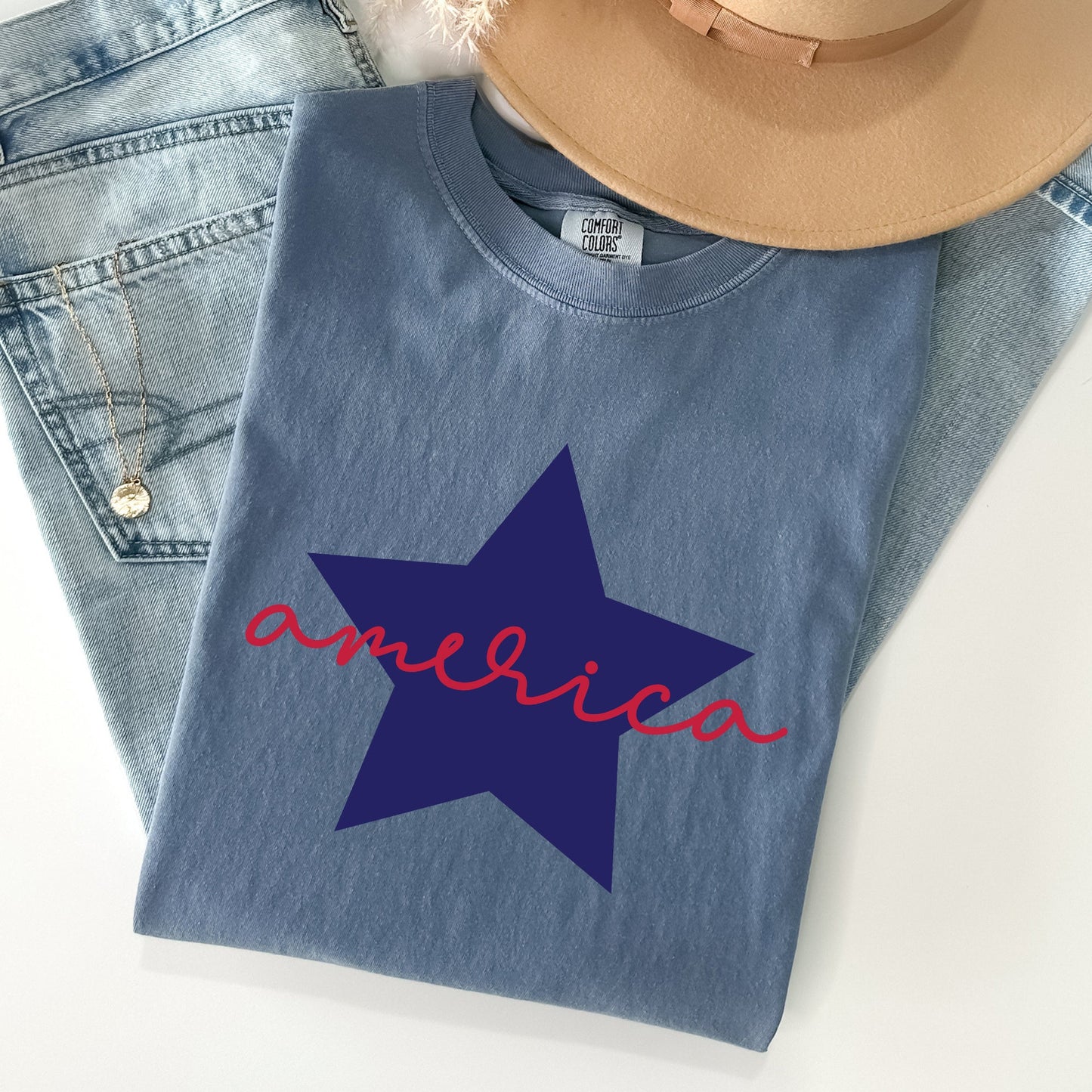 Retro America Star, Red White Blue, Patriotic, Tshirt Comfort Colors T-Shirt