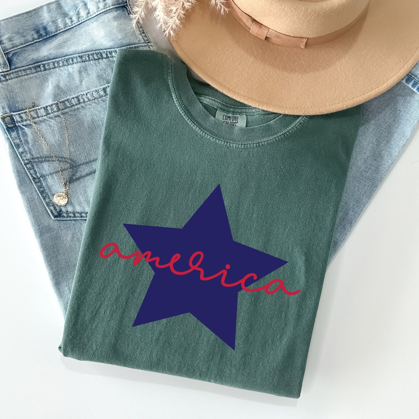Retro America Star, Red White Blue, Patriotic, Tshirt Comfort Colors T-Shirt