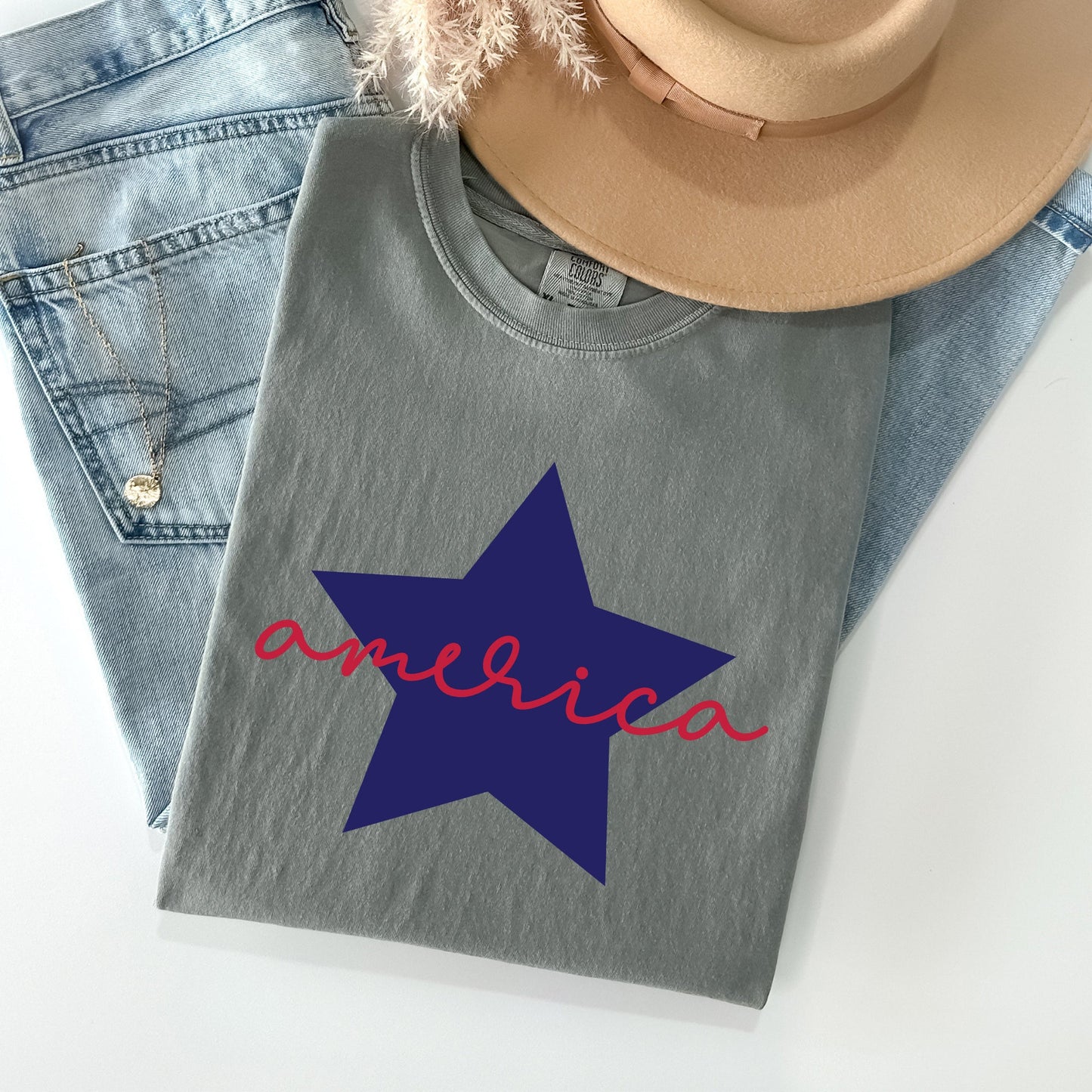 Retro America Star, Red White Blue, Patriotic, Tshirt Comfort Colors T-Shirt