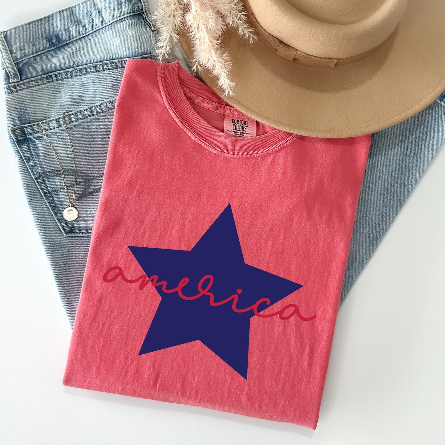 Retro America Star, Red White Blue, Patriotic, Tshirt Comfort Colors T-Shirt