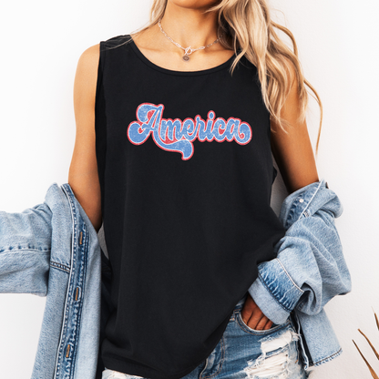Retro America, Fourth of July, America, Patriotic, USA Comfort Colors Tank Top