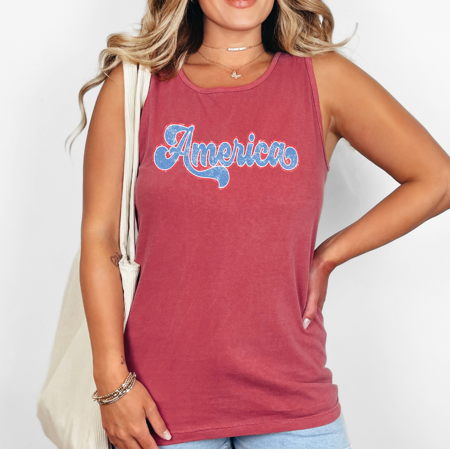 Retro America, Fourth of July, America, Patriotic, USA Comfort Colors Tank Top