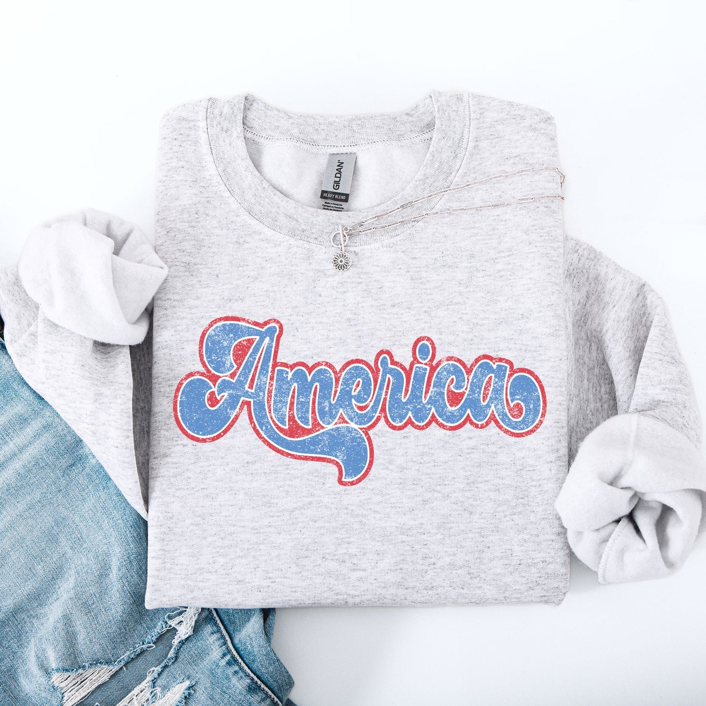 Retro America, Grunge, Vintage, Patriotic, USA, 4th of July Sweatshirt