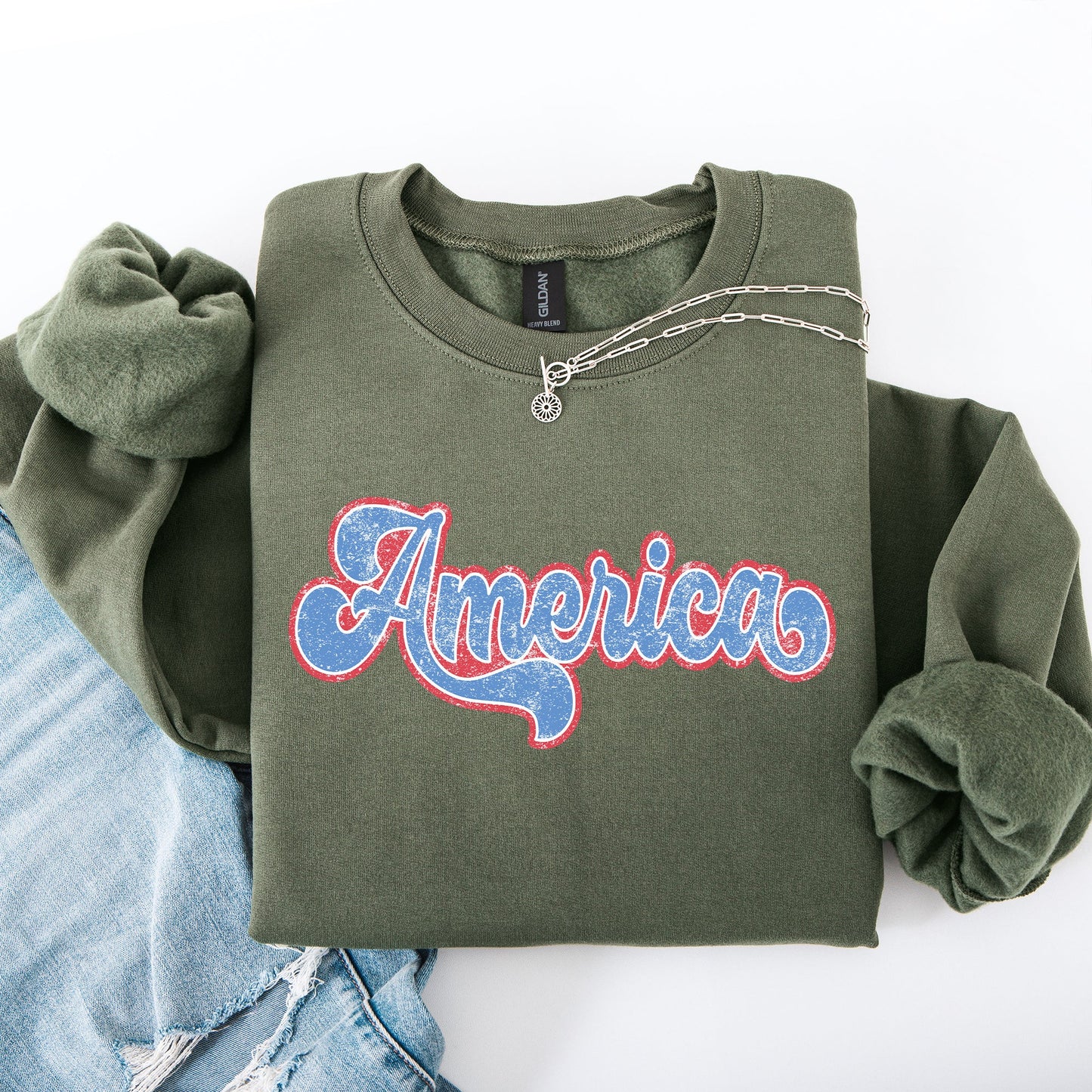 Retro America, Grunge, Vintage, Patriotic, USA, 4th of July Sweatshirt